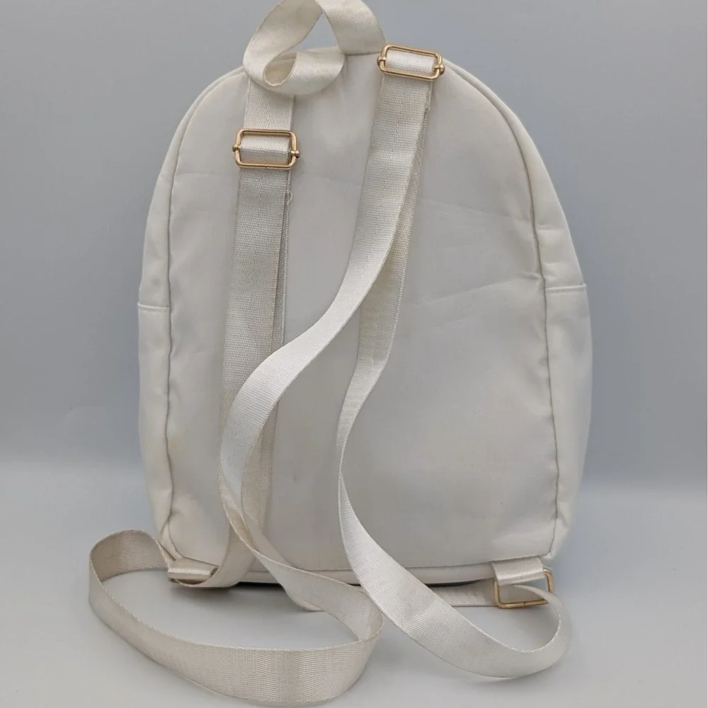 Mini White Nylon Backpack Gold Hardware Small Travel Rucksack Minimalist Bag